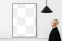 Blond haired Asian woman with a blank picture frame 