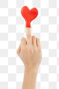 Red heart balloon on a middle finger transparent png