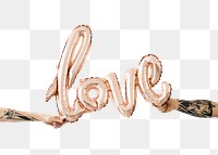 Hands holding a glossy rose gold love balloon transparent png