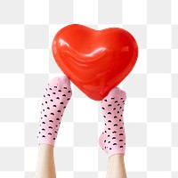 Heart balloon on a feet with socks transparent png
