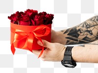 Tattooed man with a box of roses transparent png