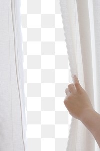 Hand opening a white curtain design element