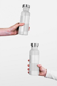 Hand holding water bottle png mockups