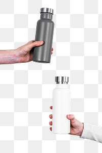 Gray and white water bottle png mockups