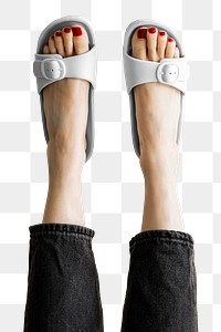 Model in white sandal png mockup closeup