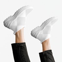 White pull on sneakers mockup png fashion shoes