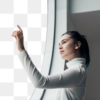 Round transparent screen mockup png in a modern university building