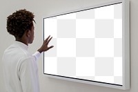 Transparent screen mockup png at a futuristic university