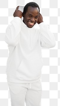 Png man mockup in white hoodie streetwear men’s apparel fashion on transparent background