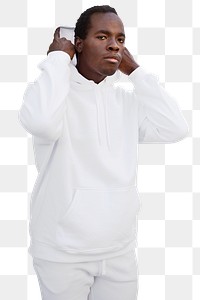 Png man mockup in white hoodie streetwear men’s apparel fashion on transparent background