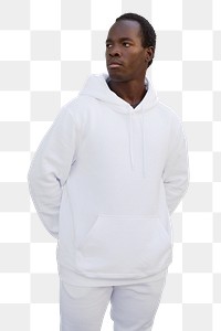 Png man mockup in white hoodie streetwear men’s apparel fashion on transparent background