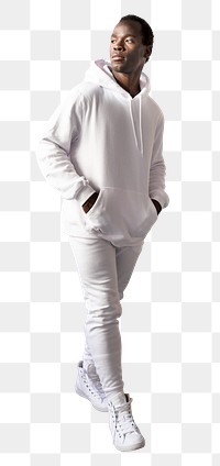 Png man mockup in white hoodie and sweatpants on transparent background