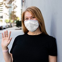 Png face mask mockup worn by a woman in the new normal