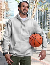 Png hoodie mockup on a man with basketball