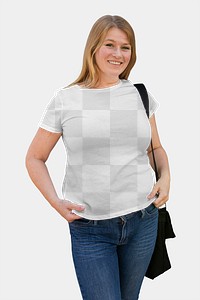 Png women&rsquo;s tee on woman walking in a studio