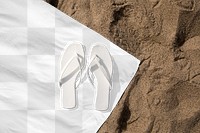 Png flip-flops apparel mockup on beach towel fashion outdoor