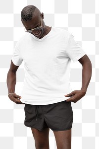 Png t-shirt mockup on African American man with transparent background