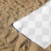 Png beach towel transparent mockup on the beach