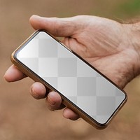 Png screen mockup of smartphone with senior man holding it 