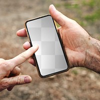 Png screen mockup of smartphone with senior couple using it