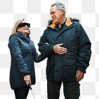 Png couple mockup, grandpa taking his blind wife for a walk