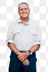 Png senior man mockup wearing white t-shirt 