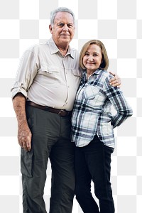 Png senior couple mockup, grandpa draped an arm around his wife’s shoulders.