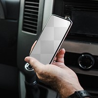 Png smartphone screen mockup with car interior background