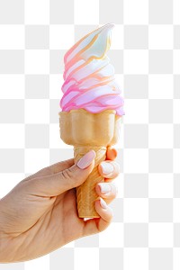 Soft serve ice cream cone with caramel sauce design element