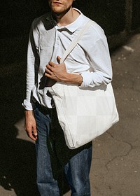 Casual man with png eco bag mockup