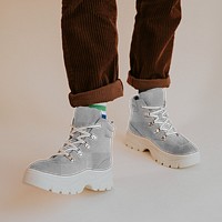 Man in gray hiking sneakers png studio shoot