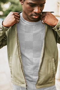 African American man png in dull green jacket