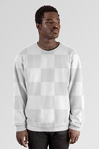 Men&#39;s sweater png mockup minimal apparel on black model