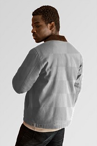 Men's short jacket png mockup on anfrican american male model