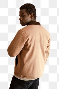 Men's short jacket png mockup on anfrican american male model