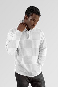 Men's hoodie apparel mockup png on black model