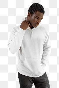 Men&#39;s hoodie apparel mockup png on black model