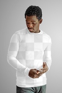 Men's long sleeves sweater mockup png on African American model