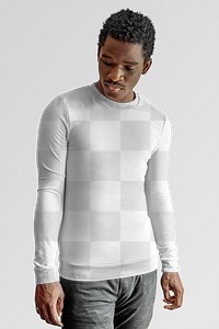 Men's long sleeves sweater mockup png on African American model