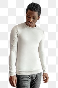 Men's long sleeves sweater mockup png on African American model