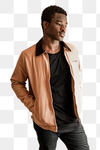 Men's short jacket png mockup on anfrican american male model