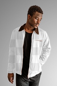 Men's short jacket png mockup on anfrican american male model