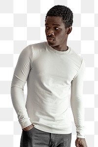 Men&#39;s long sleeves sweater mockup png on African American model