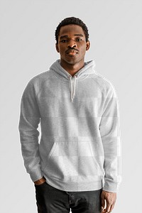 Men&#39;s blank hoodie mockup png on black model