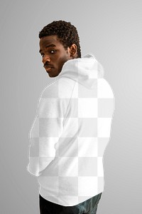 Men's blank hoodie mockup png on black model