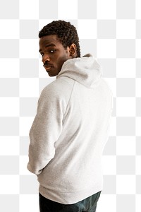 Men's blank hoodie mockup png on black model