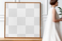 Picture frame mockup png with woman holding a coffee cup