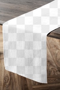 Table runner png mockup transparent on a wooden table