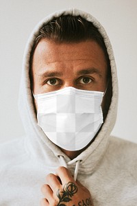 Face mask png mockup on a man in a hoodie