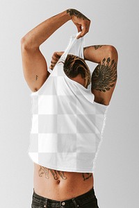 Men&#39;s white tank top mockup png apparel shoot